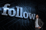 Follow against futuristic black and blue background