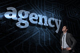 Agency against futuristic black and blue background