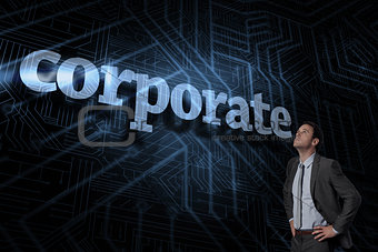 Corporate against futuristic black and blue background