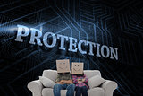 Protection against futuristic black and blue background