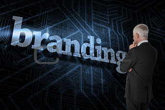 Branding against futuristic black and blue background