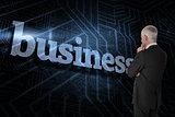 Business against futuristic black and blue background