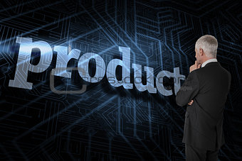 Product against futuristic black and blue background