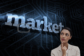 Market against futuristic black and blue background