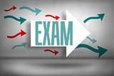 Exam against arrows pointing