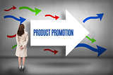 Product promotion against arrows pointing