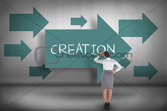 Creation against blue arrows pointing