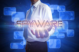 Businessman presenting the word spyware