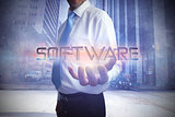 Businessman presenting the word software