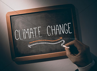 Hand writing Climate change on chalkboard