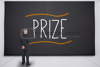 Businessman reading the word prize