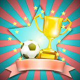 Soccer Retro Poster With Trophy Cup And Ball.