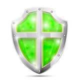 Glossy Magic Green Shield Icon.