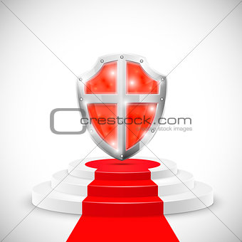 Red Glossy Shield On Pedestal.
