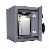 Checklist in an open metal safe