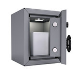 White box in an open metal safe