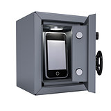 Smartphone in an open metal safe