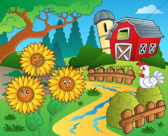 Farm theme with sunflowers