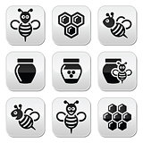 Bee and honey vector icons set