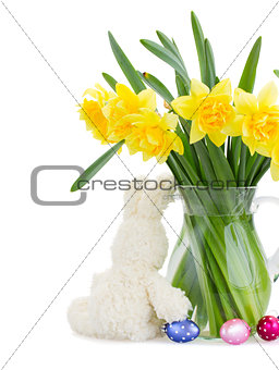 bunch of daffodils with easter bunny