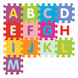 Vector alphabet from A to M written with puzzle