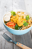 Spicy curry instant noodles soup