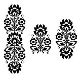 Folk embroidery - floral traditional Polish pattern in black and white