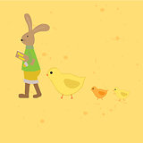 Easter illustration bunny and chickens