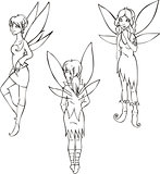 Outline set of cute fairies