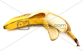 Half-peeled ripe banana