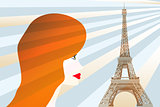 Girl and Eiffel tower - Stock Illustration