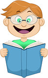 Boy With Glasses Reading From Book