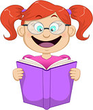 Girl With Glasses Reading From Book