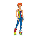 Modern red hair girl with rainbow