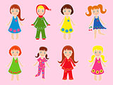Eight small girls in various garments