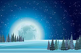 Winter nature with full moon.