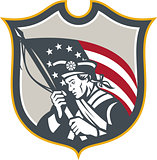 Patriot Holding American Flag Shield Retro