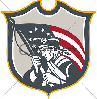 Patriot Holding American Flag Shield Retro