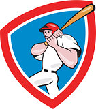 Baseball Player Batting Crest Red Cartoon