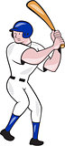 Baseball Player Batting Side Blue Isolated Cartoon