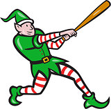 Elf Baseball Player Batting Isolated Cartoon