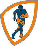 Rugby Player Running Shield Silhouette