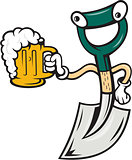 Shovel Holding Beer Mug Cartoon
