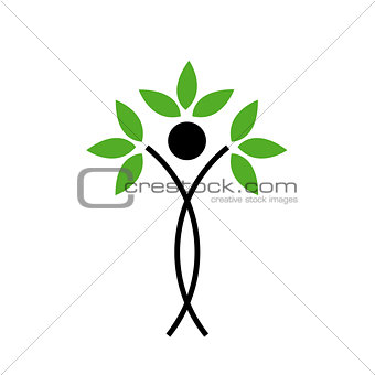 Human figure with green leaves