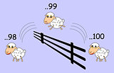 Funny cartoon sheep jumping through the fence