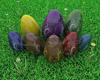 easter eggs in spring grass
