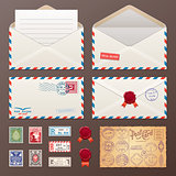 Mail Envelope, Stickers, Stamps, And Postcard Vintage Style