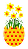 daffodils in egg pot