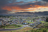 Cloudy Sunset Over America Suburban Residential Town