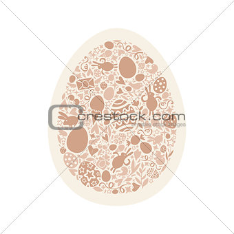 Easter Egg Card of Beige Objects on White Background